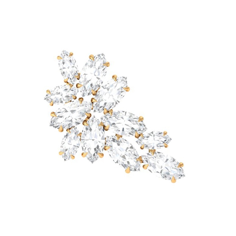 Marquise Moissanite Gold Leaf Earring for Cartilage Piercing