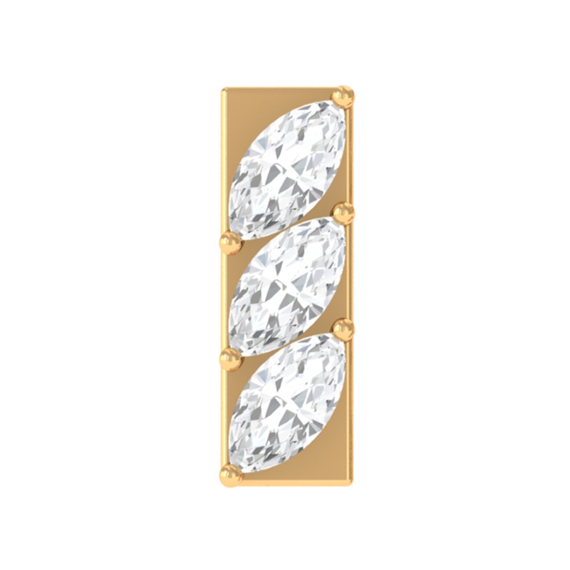 Marquise Moissanite Three Stone Bar Earring for Tragus Piercing