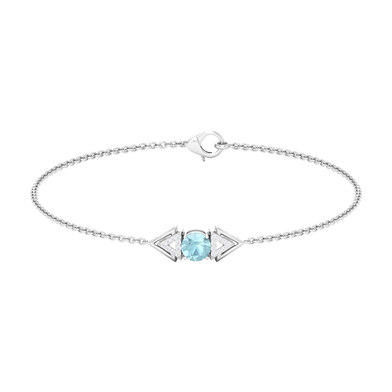 Minimal Sky Blue Topaz and Diamond Geometric Chain Bracelet