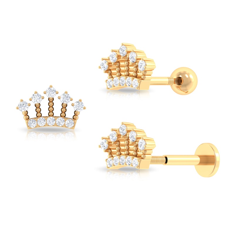 Moissanite Crown Helix Earring with Gold Beaded