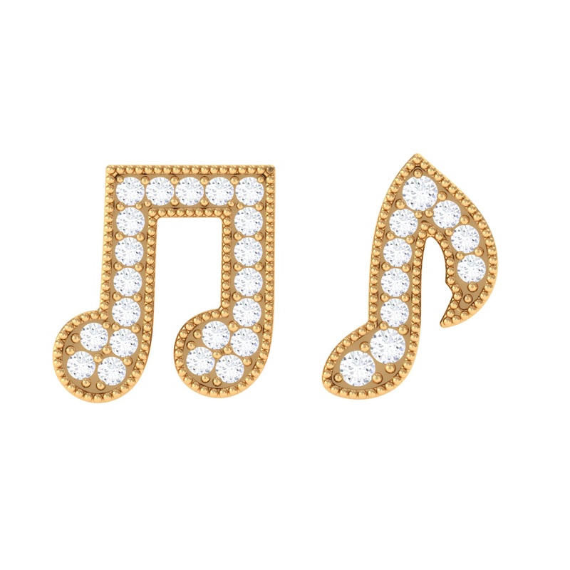 Moissanite Gold Music Note Earring Set for Helix Piercing