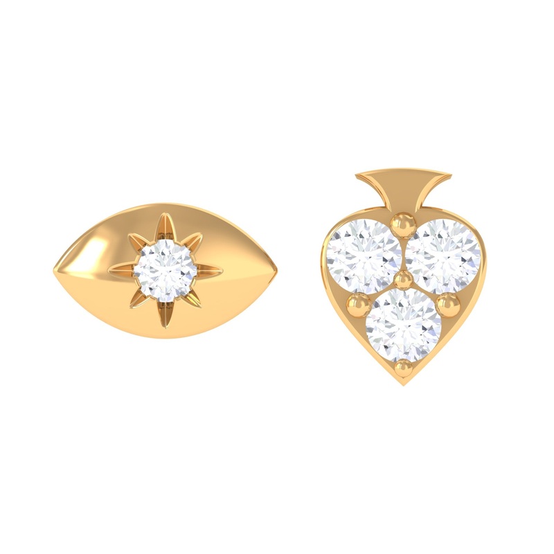 Moissanite Spade and Evil Eye Helix Earring Set in Gold