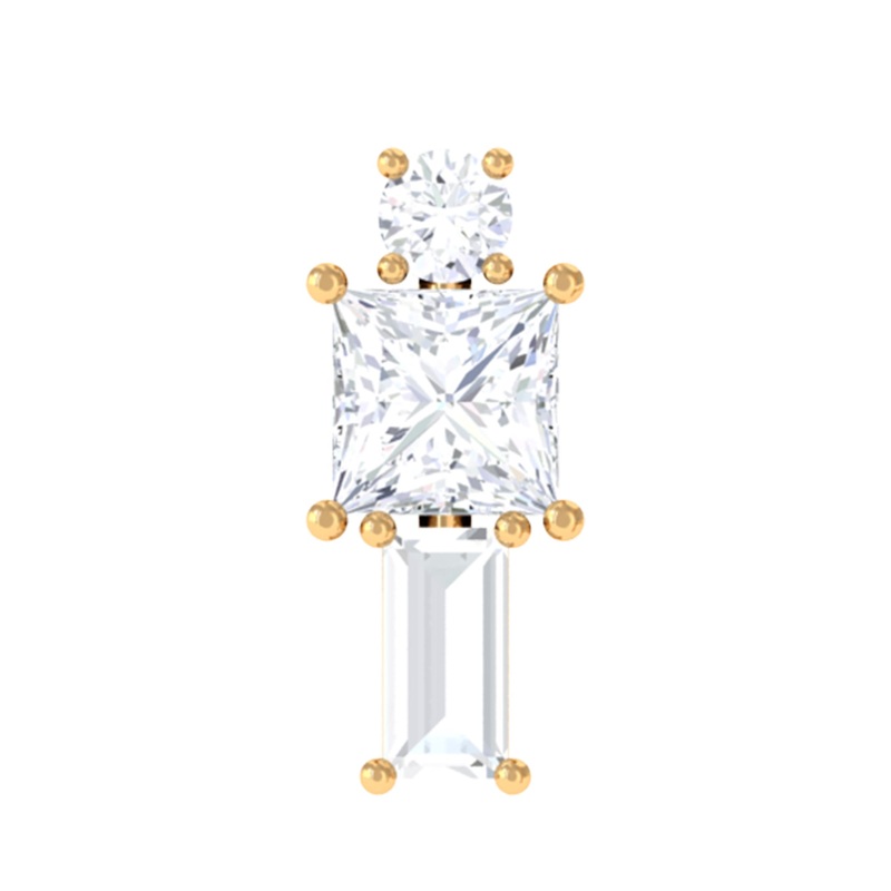 Moissanite Three Stone Cartilage Earring in Gold