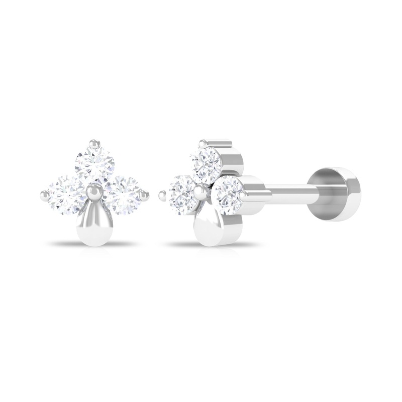 Natural Diamond 3 Stone Flower Nose Pin in Gold