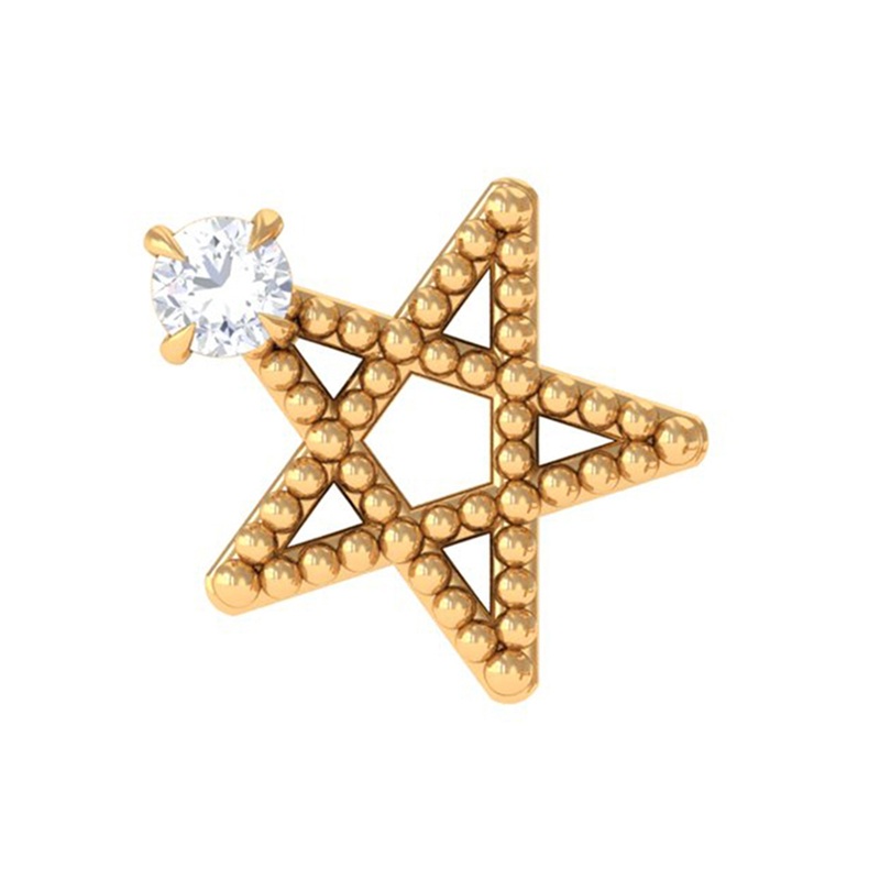Natural Diamond Star Cartilage Earring with Beaded Gold