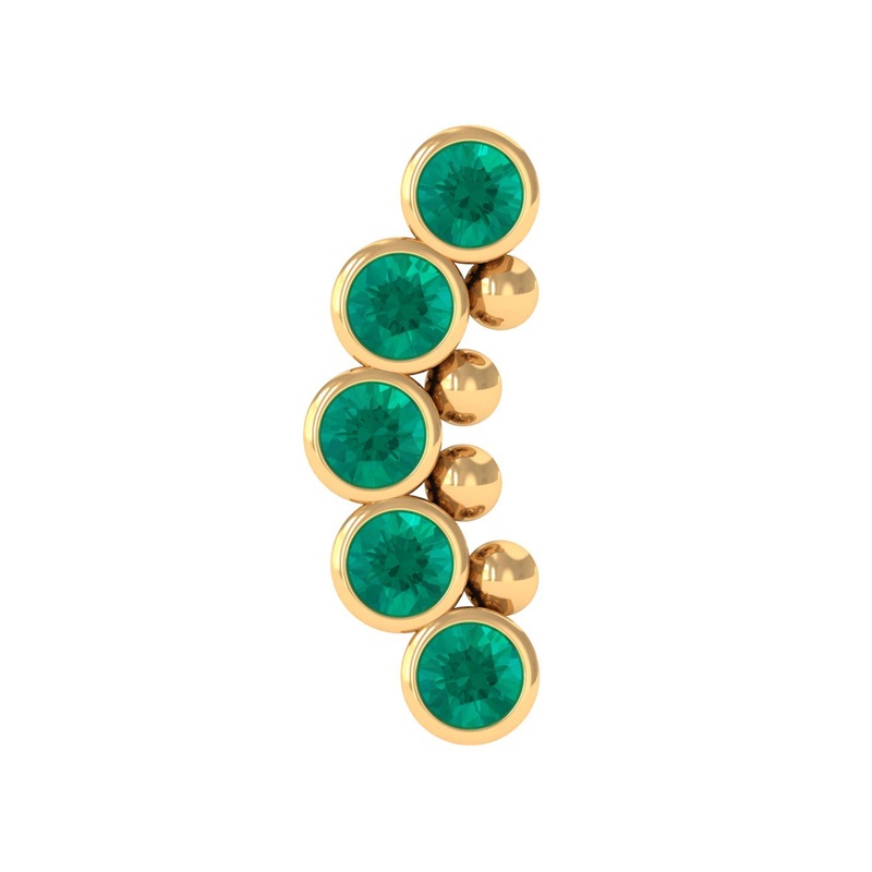 Natural Emerald Curved Climber Earring for Helix Piercing in Gold