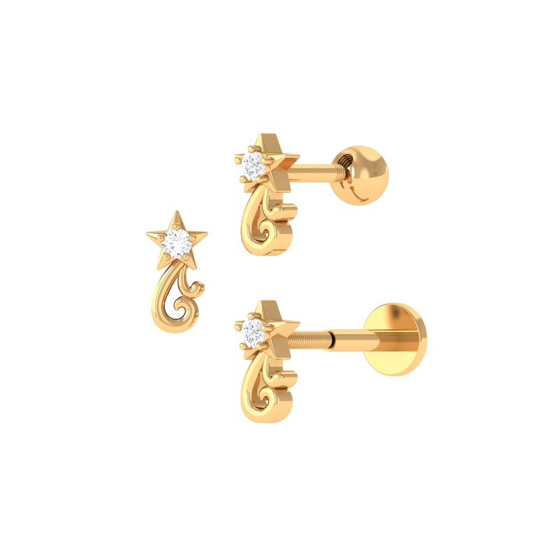 Natural Round Diamond Star Earring for Helix Piercing