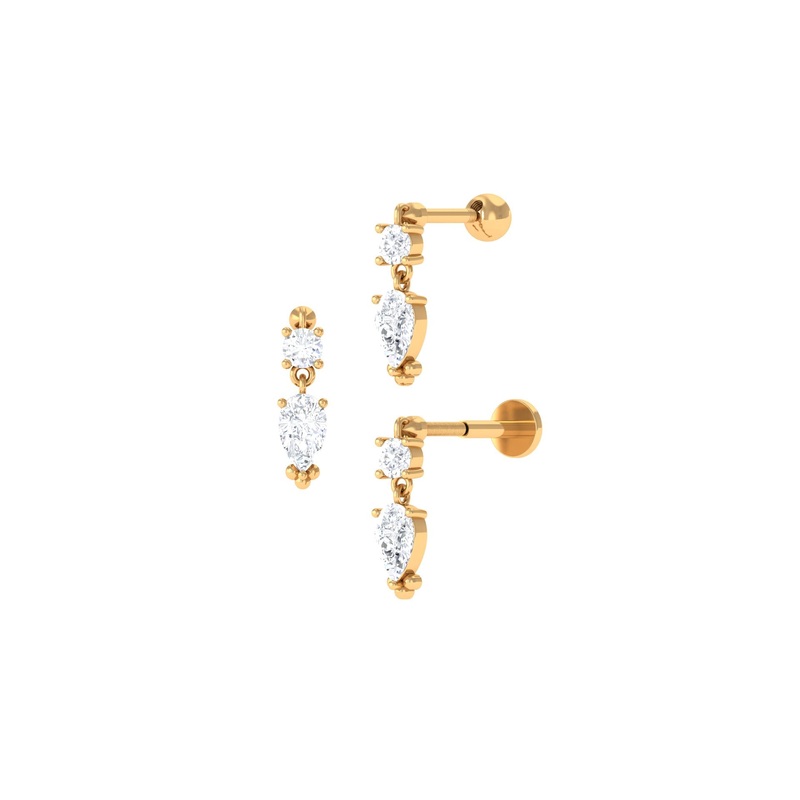 Pear Cut Moissanite Drop Earring for Cartilage Piercing