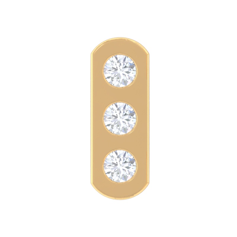 Real Diamond Three Stone Tragus Earring with Gold Bar