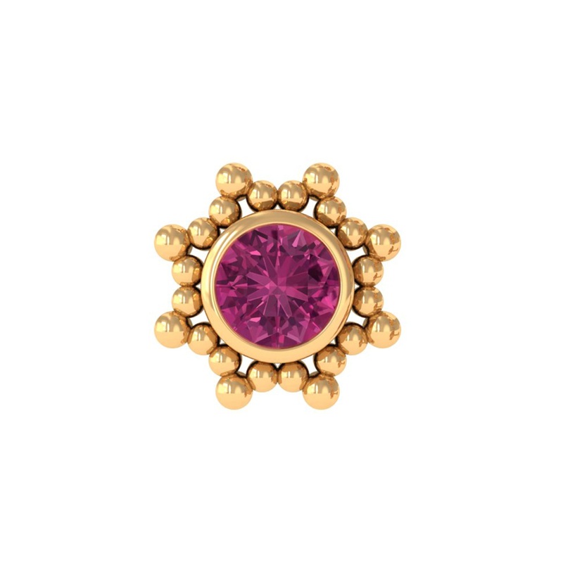 Real Pink Tourmaline Solitaire Rook Earring with Gold Beaded