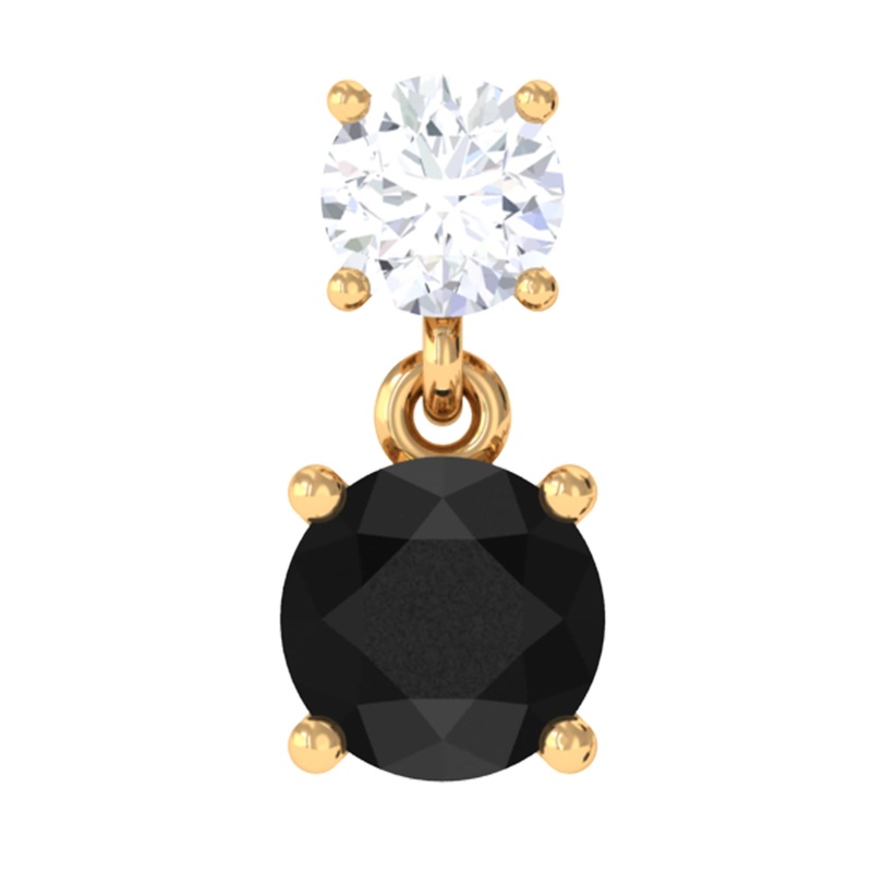 Round Black Onyx and Moissanite Helix Drop Earring