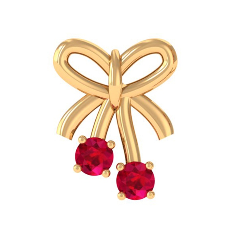 Round Created Ruby Gold Bow Cartilage Earring
