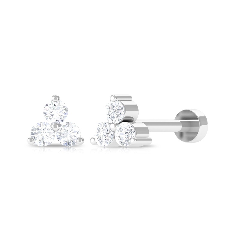 Round Diamond Three Stone Nose Pin in Gold