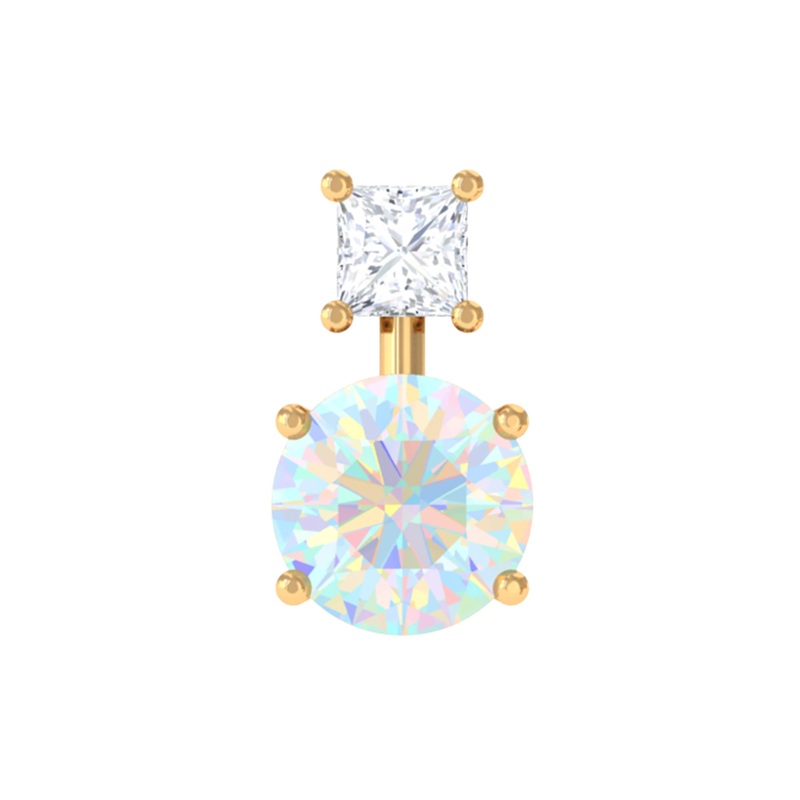 Round Ethiopian Opal Two Stone Helix Earring with Diamond