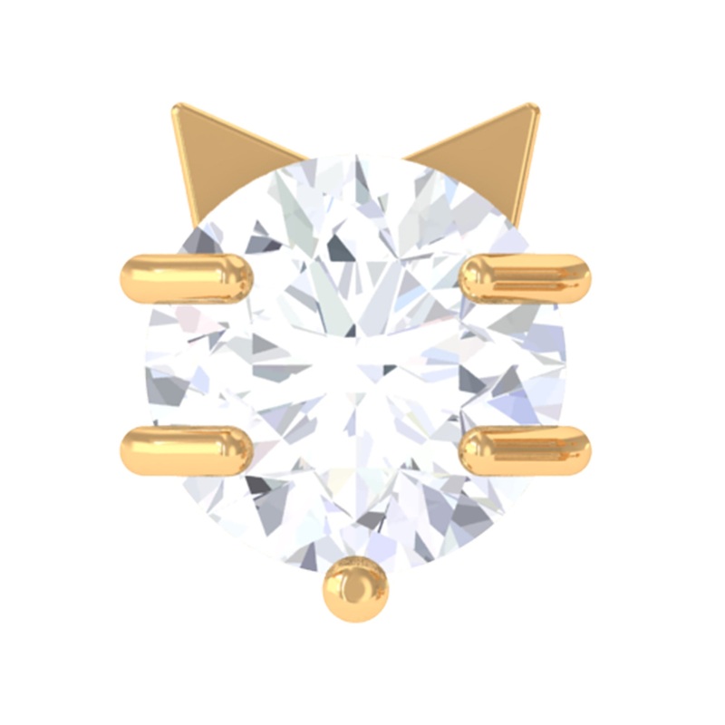 Round Moissanite Solitaire Cat Earring for Helix Piercing