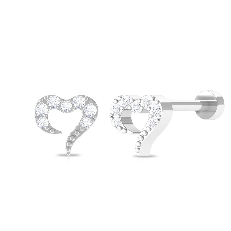 Round Shape Natural Diamond Heart Nose Pin