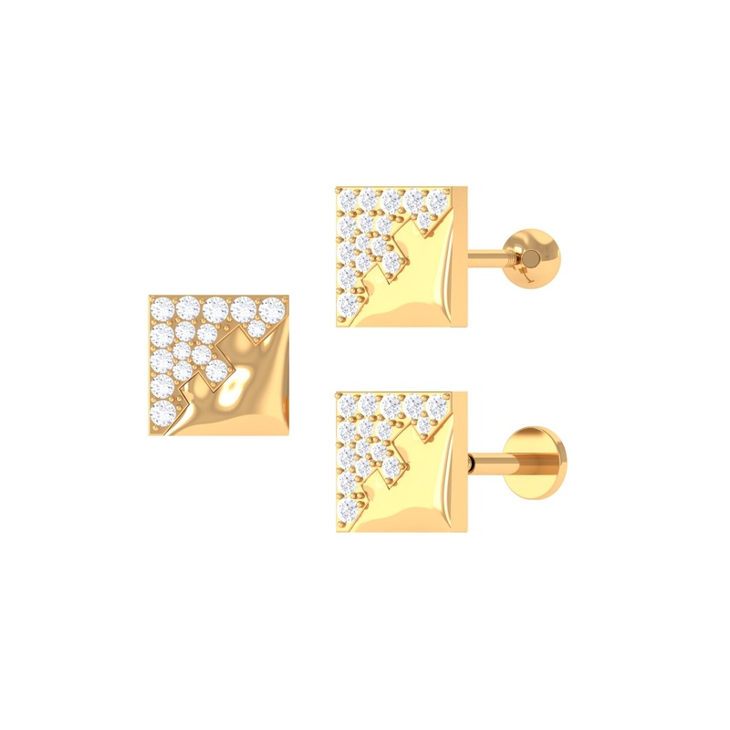 Unique Moissanite and Gold Square Cartilage Stud Earring