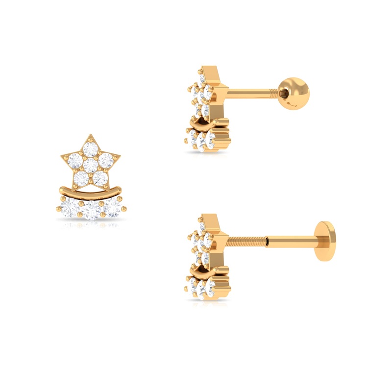 Unique Moissanite Star Earring for Cartilage Piercing