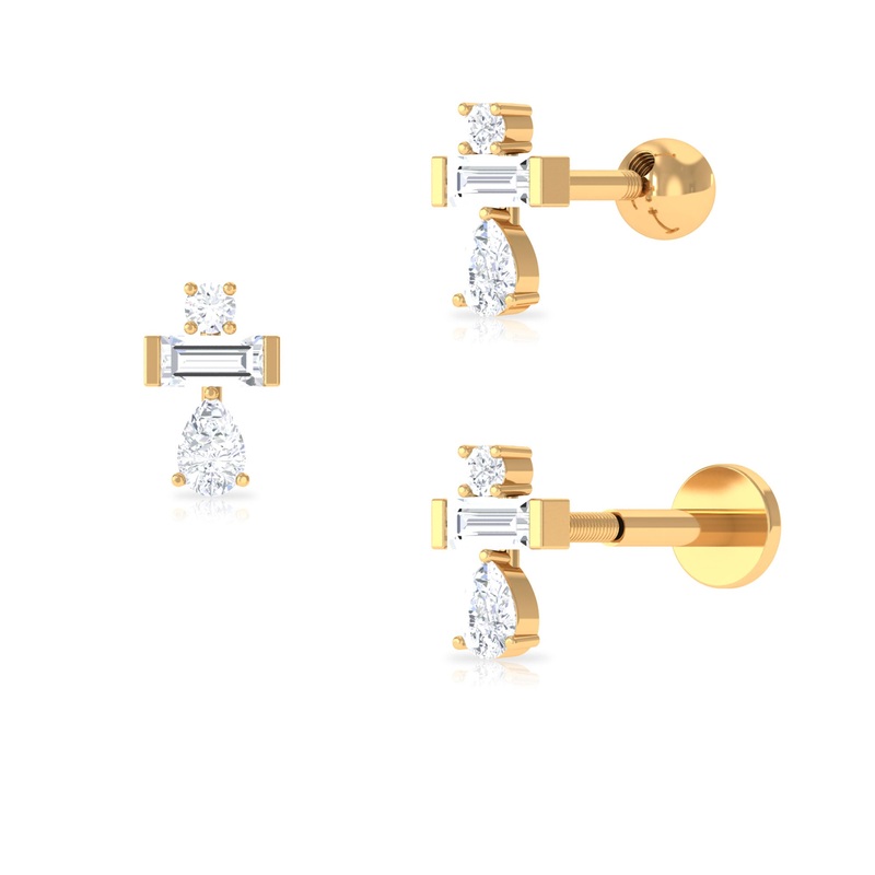 Unique Moissanite Three Stone Cluster Tragus Earring