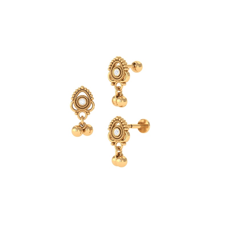 Vintage Inspired Moissanite Drop Earring for Cartilage Piercing