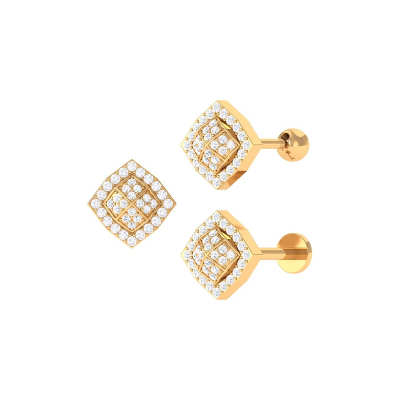 Vintage Inspired Moissanite Geometric Earring in Gold