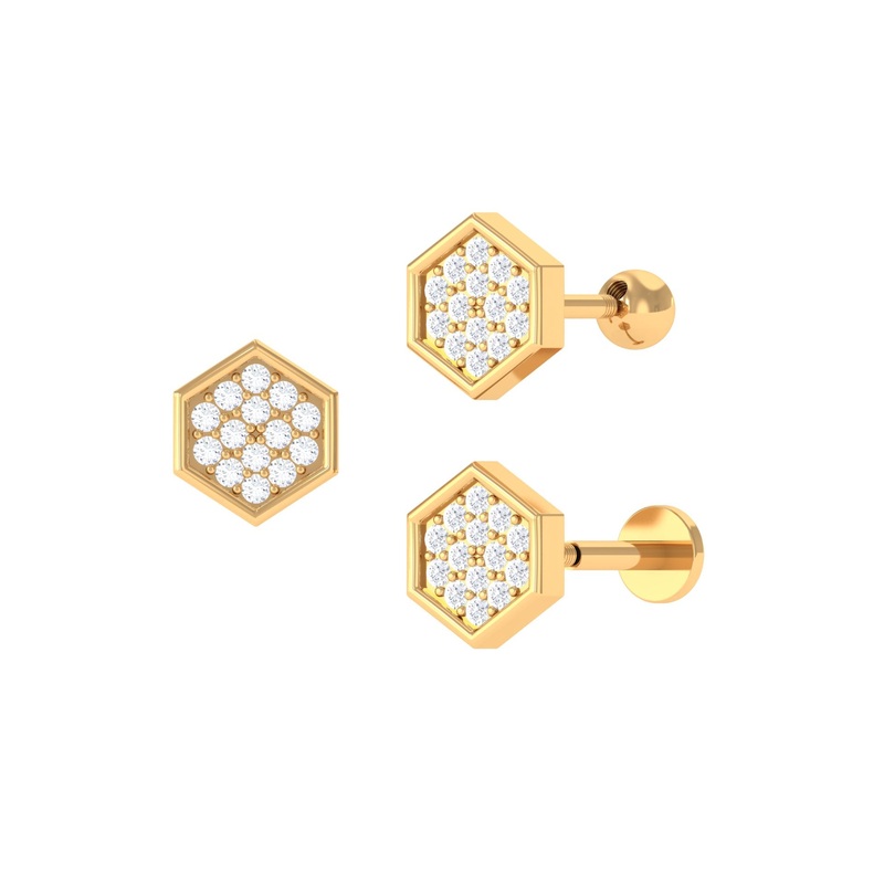 Vintage Inspired Moissanite Hexagon Rook Earring in Gold