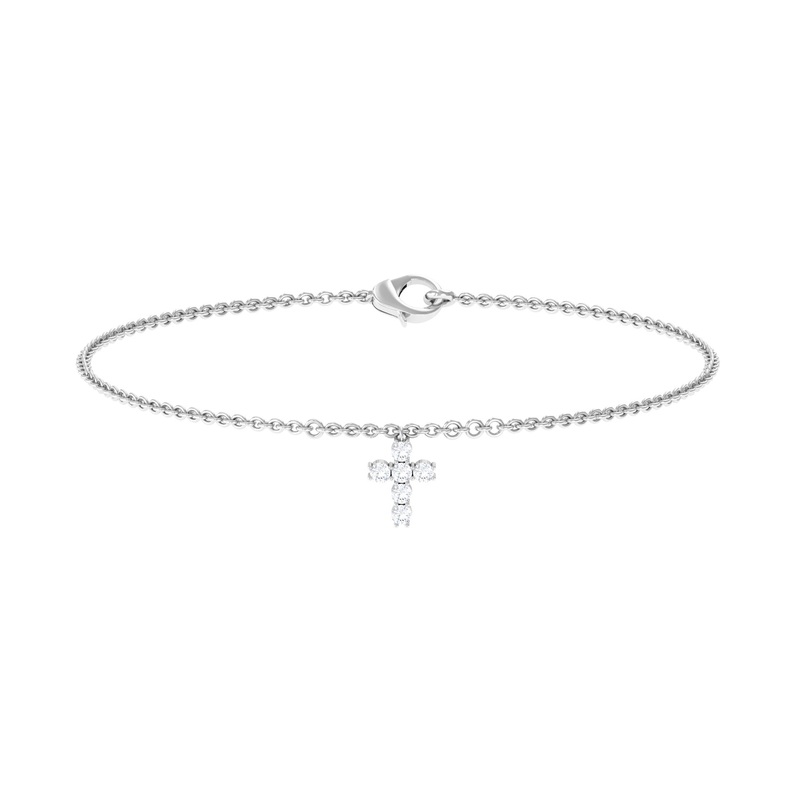0.25 CT Cubic Zirconia Chain Charm Cross Bracelet in Gold
