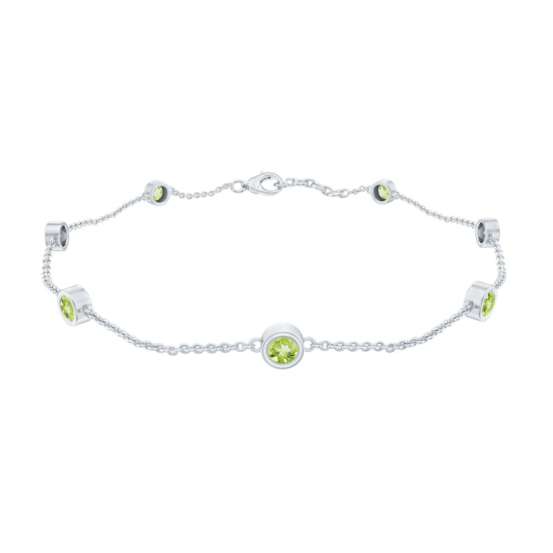 1.25 CT Bezel Set Peridot Seven Stone Station Chain Bracelet
