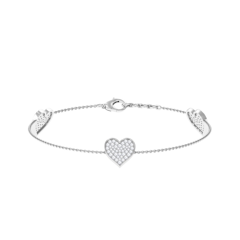 1.25 CT Cubic Zirconia Station Chain Heart Bracelet in Gold
