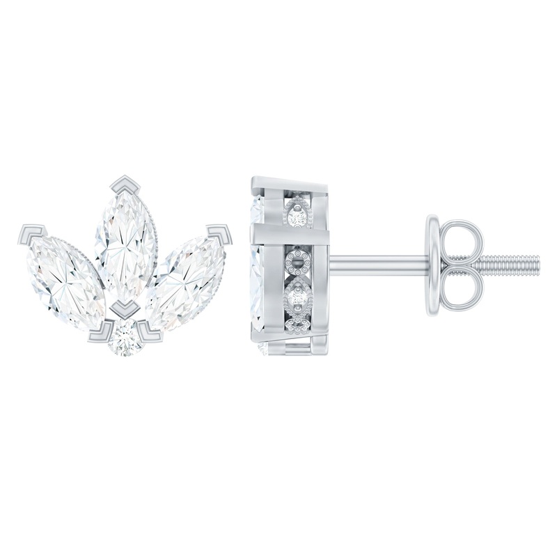 1.25 CT Marquise Cut Certified Moissanite Lotus Flower Stud Earring in Gold