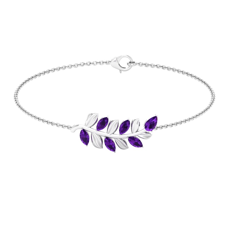 1.25 CT Natural Amethyst Gold Leaf Chain Bracelet