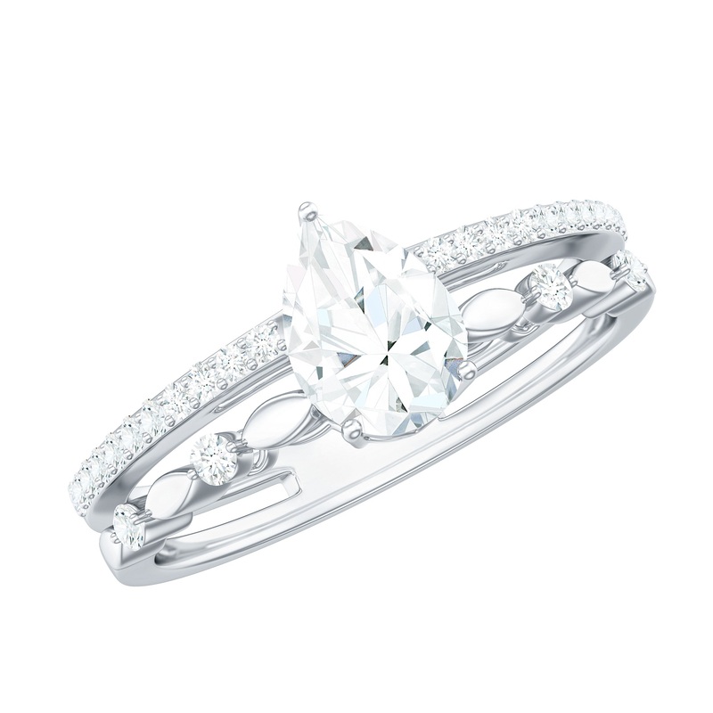 1.25 CT Pear Moissanite Solitaire Double Band Ring in Gold