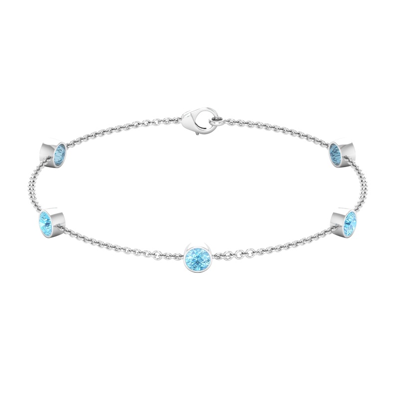 1.25 CT Real Aquamarine Five Stone Station Chain Bracelet in Bezel Setting