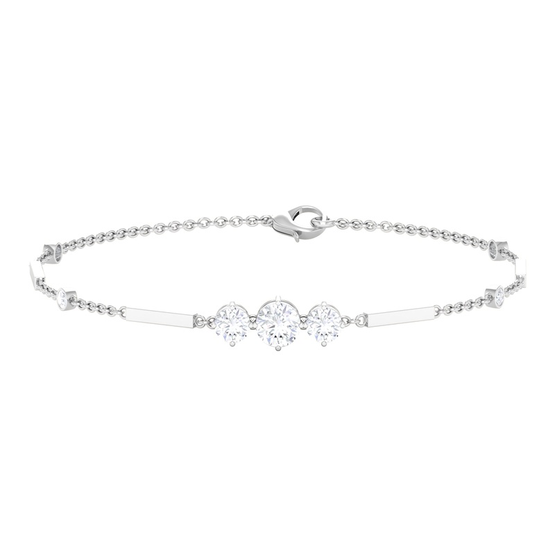 1.25 CT Round Cut Zircon Designer Gold Link Bracelet