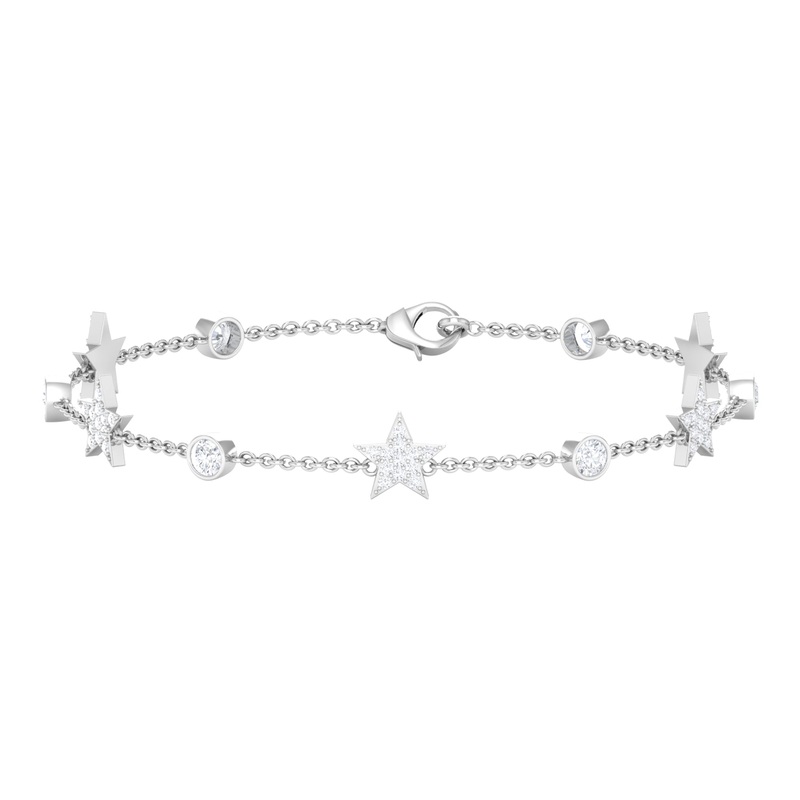 1.25 CT Round Zircon Celestial Station Chain Bracelet in Gold