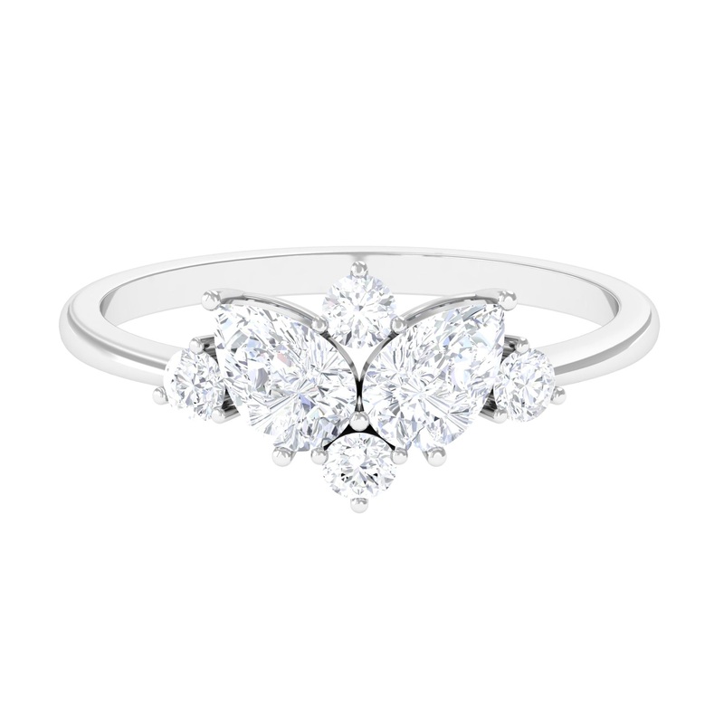 1.5 CT Pear and Round Moissanite Cluster Promise Ring