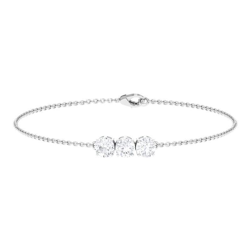 1.50 CT Certified Moissanite Three Stone Chain Bracelet