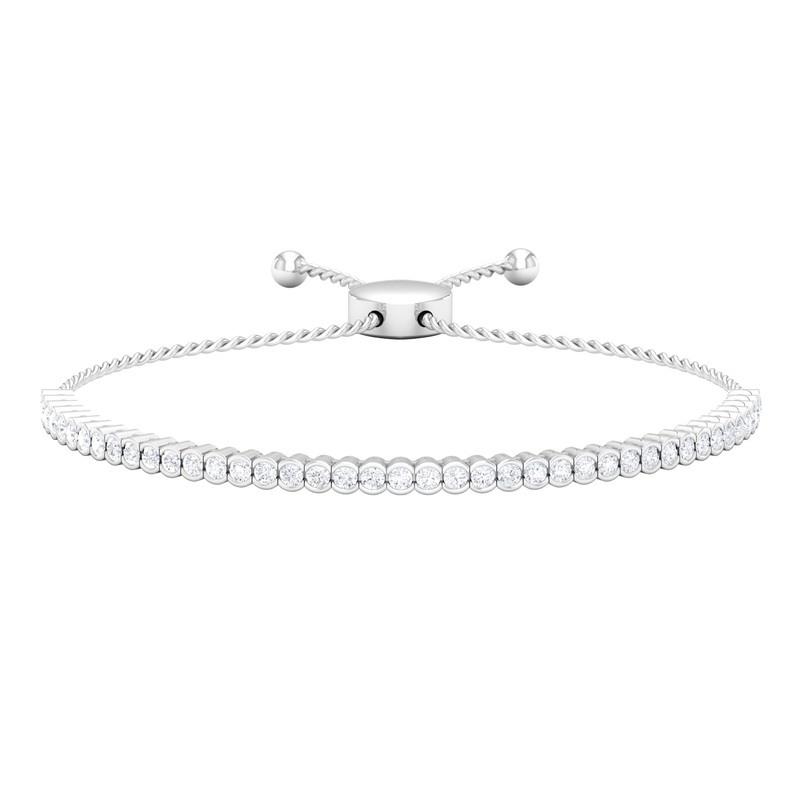 1.50 CT Half Bezel Set Round Zircon Tennis Bolo Bracelet