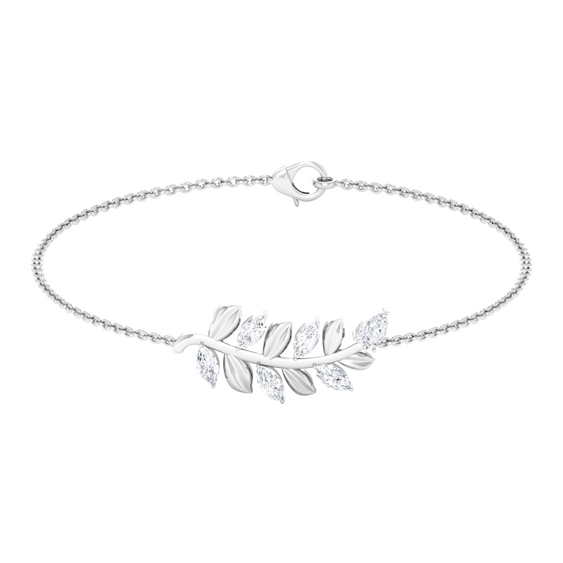 1.50 CT Marquise and Pear Cut Zircon Leaf Chain Bracelet