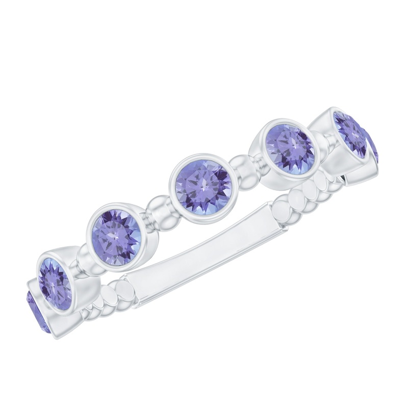 1 CT Bezel Set Tanzanite Half Eternity Ring with Gold Beaded