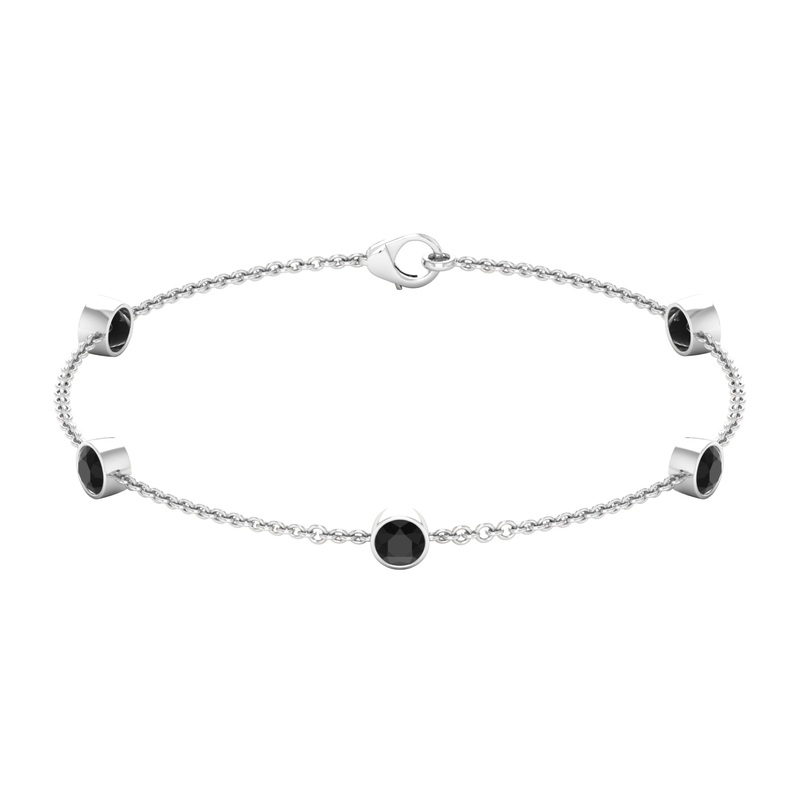 1 CT Black Onyx Five Stone Station Chain Bracelet