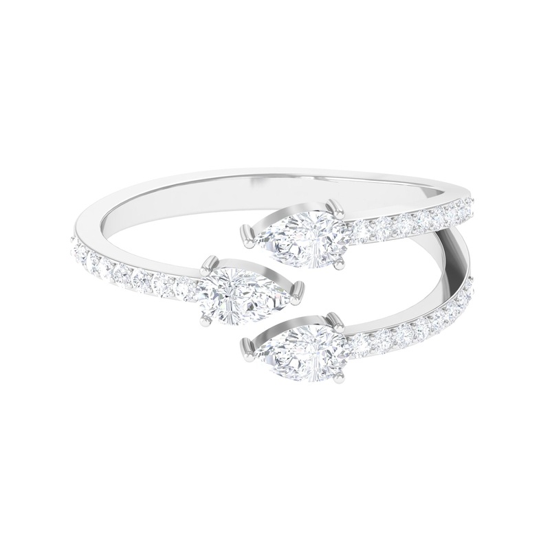 1 CT East West Pear Shaped Moissanite 3 Stone Wrap Ring