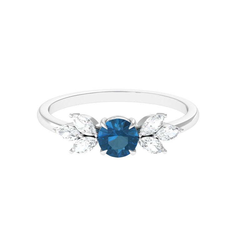 1 CT Nature Inspired London Blue Topaz Ring with Diamond Trio