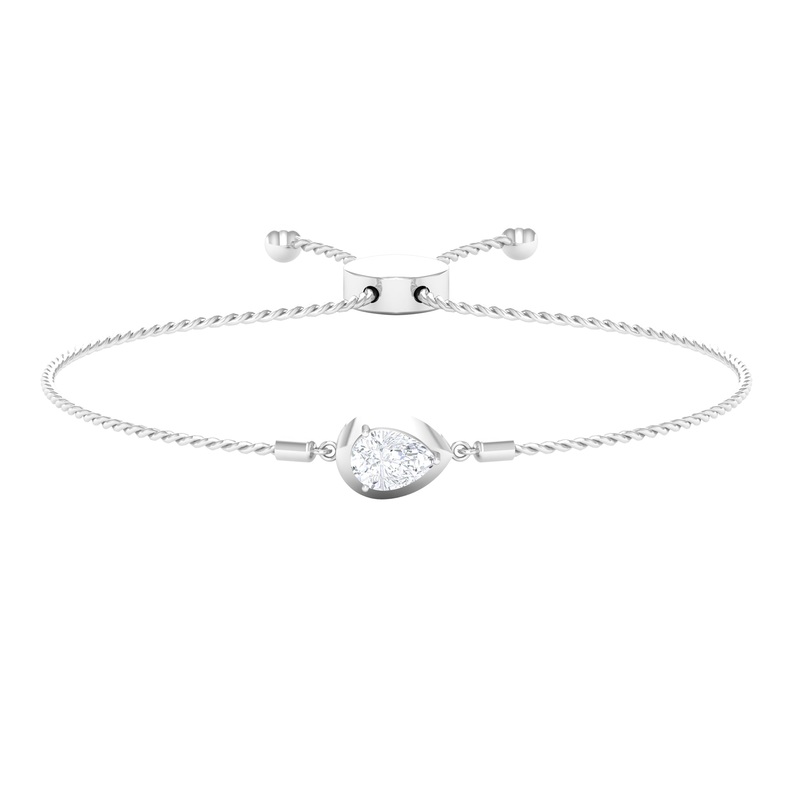 1 CT Pear Cut Solitaire Zircon Simple Bolo Bracelet in Prong Setting