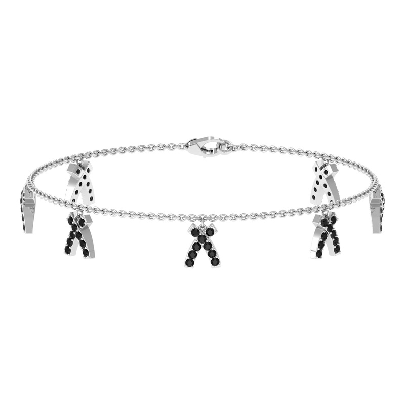 1 CT Real Black Diamond Bow Chain Charm Bracelet in Gold