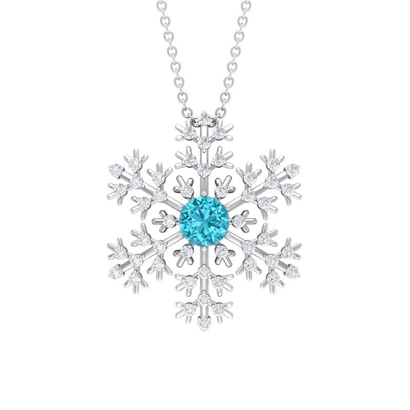 1 CT Swiss Blue Topaz and Diamond Scatter Snowflake Pendant