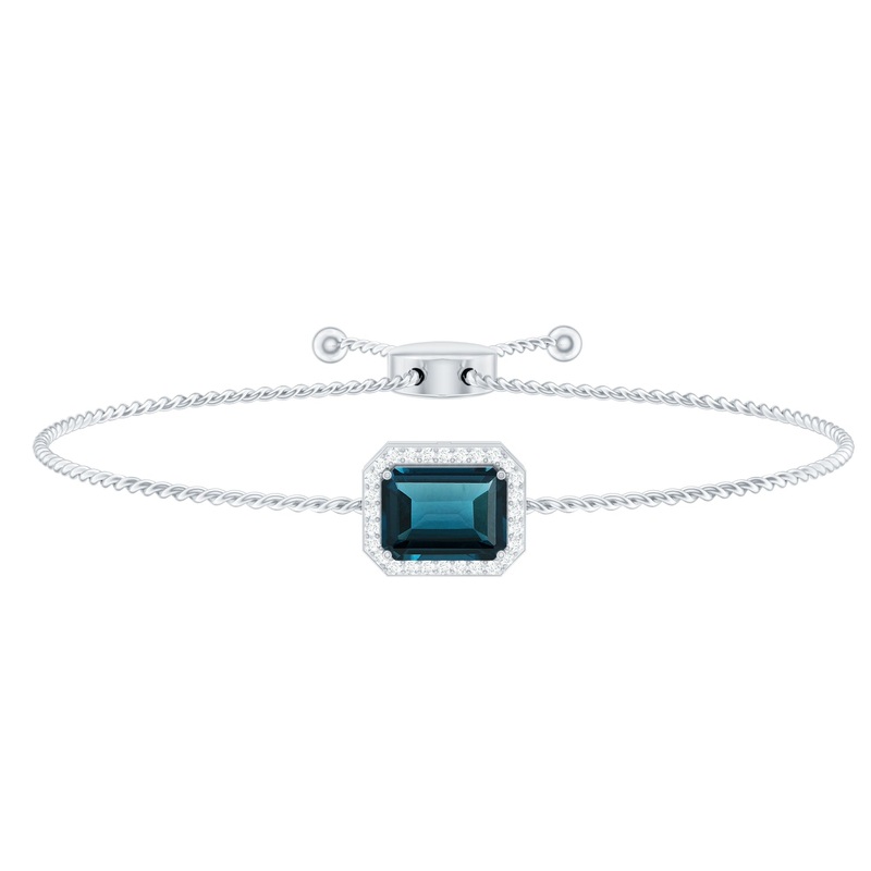 2.50 CT Octagon Cut London Blue Topaz and Diamond Bolo Chain Bracelet