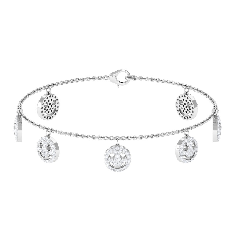 2 CT Zircon Cute Smiley Face Charm Chain Bracelet