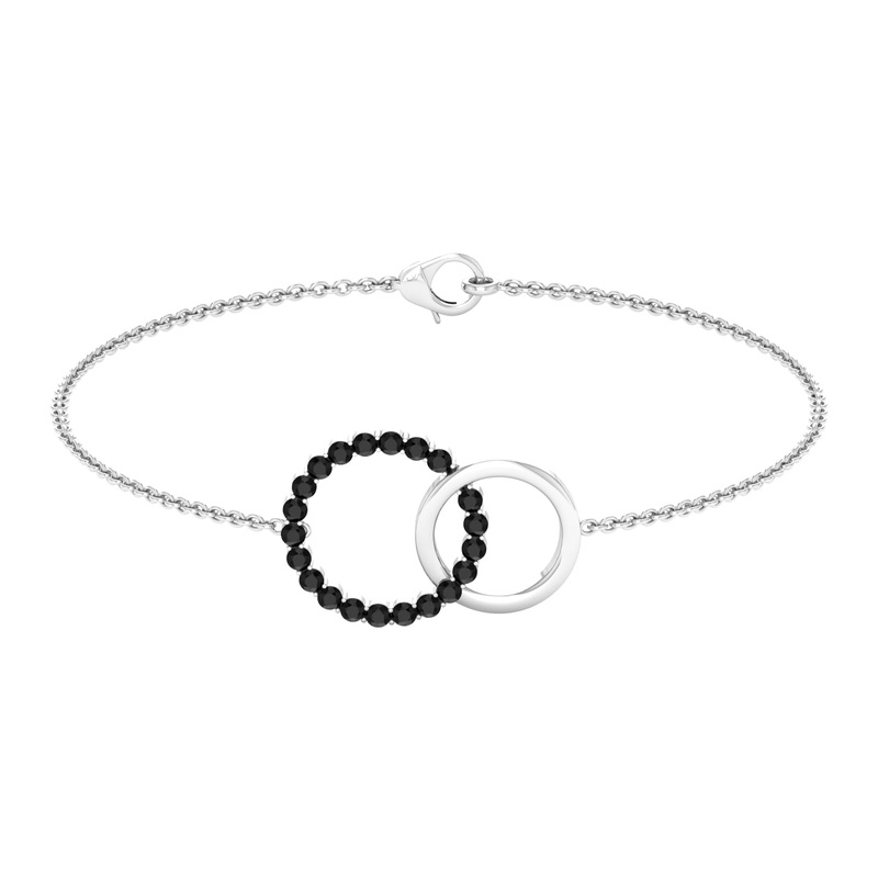 3/4 CT Prong Set Round Cut Black Diamond Eternity Interlock Chain Bracelet
