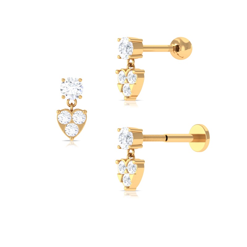 Certified Moissanite Heart Drop Earring for Helix Piercing